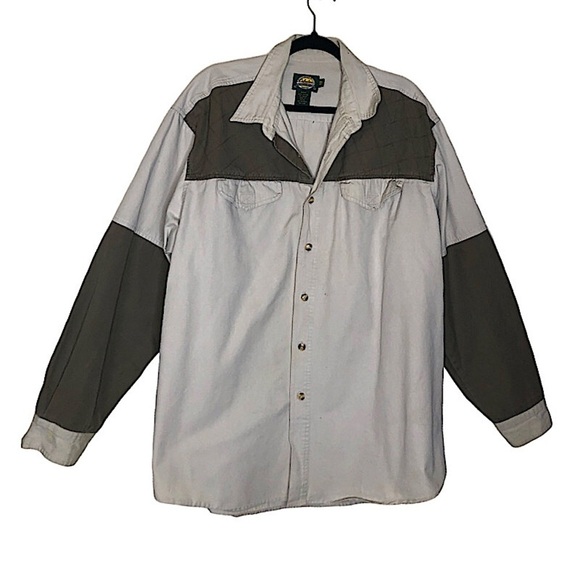 Cabela's tan and brown button-up shirt 100% Cotton Outdoor Shacket 2XL Work Wear - Picture 1 of 13